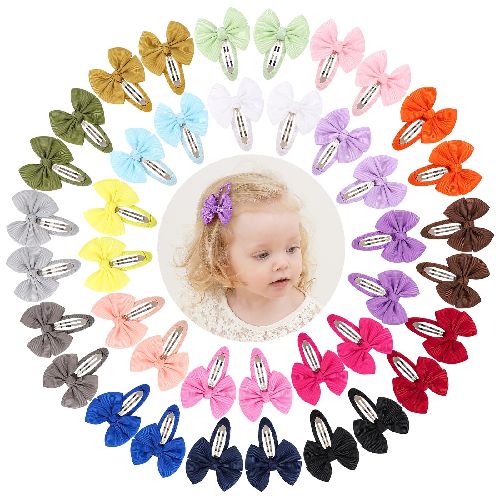Photo 1 of 40PCS Snap Hair Bows Clips with Grosgrain Ribbon for Girls, 2 Inch Hair Accessories for Kids and Teens
