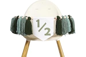 WAHAWU Greenery half Birthday High Chair Banner - Nature 1/2 Birthday Highchair Banner, Half Birthday High Chair Banner, 6 Monthes Birthday Party Banner, Tassel Bunting, Wooden Tassel Garland
