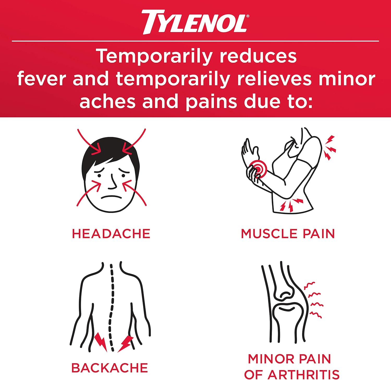 Tylenol Extra Strength Caplets with 500 mg Acetaminophen, Pain Reliever & Fever Reducer, 24 ct: Health & Personal Care