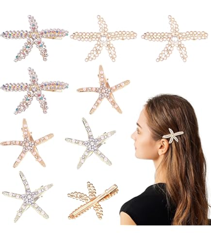 New 3pcs Starfish Gold White Pearl & Rhinestone 1.5\