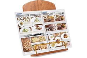 ZFLYCANP Cook Book Stand, Foldable Wood Recipe Book Holder, Reading Stand Holder, Premium Wood, Practical and Sturdy, 4 Gear 