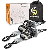 Strapinno Retractable Ratchet Tie-Down Straps,5,000 lbs Breaking Strength- 2 in x 12 ft Heavy Duty Ratchet Strap with Safety Lock S Hooks for Motorcycles, ATVs, UTVs, Lawn Equipment & Cargo (Gray)