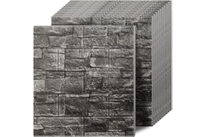 Greymond 3D Wall Panels Peel and Stick in Black Grey, 40 PCS XPE Foam 3D Wallpaper, Faux Brick Wall Panels for Bedroom, Stairs, Kitchen