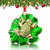 WALENGIF Frog Ornament 2025 - Metal Frog Christmas Ornaments - Green Animal Frog on Leaf Ornaments Funny Frog Ornament Xmas Keepsake Gifts for Frog Lovers Kids Family Christmas Tree Garden Car Decor