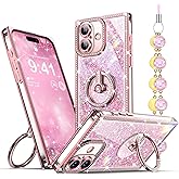 Miss Arts for iPhone 16 Case with Ring Stand, Glitter Sparkle Phone Case for Women Girls, Rhinestone Luxury Protective Cover for iPhone 16 6.1", Pink