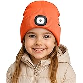 ATNKE Kids LED Lighted Beanie Hat, USB Rechargeable 4 LED Running Headlamp Lined Fleece Cap Gifts for Boys and Girls