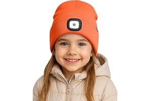 ATNKE Kids LED Lighted Beanie Hat, USB Rechargeable 4 LED Running Headlamp Lined Fleece Cap Gifts for Boys and Girls