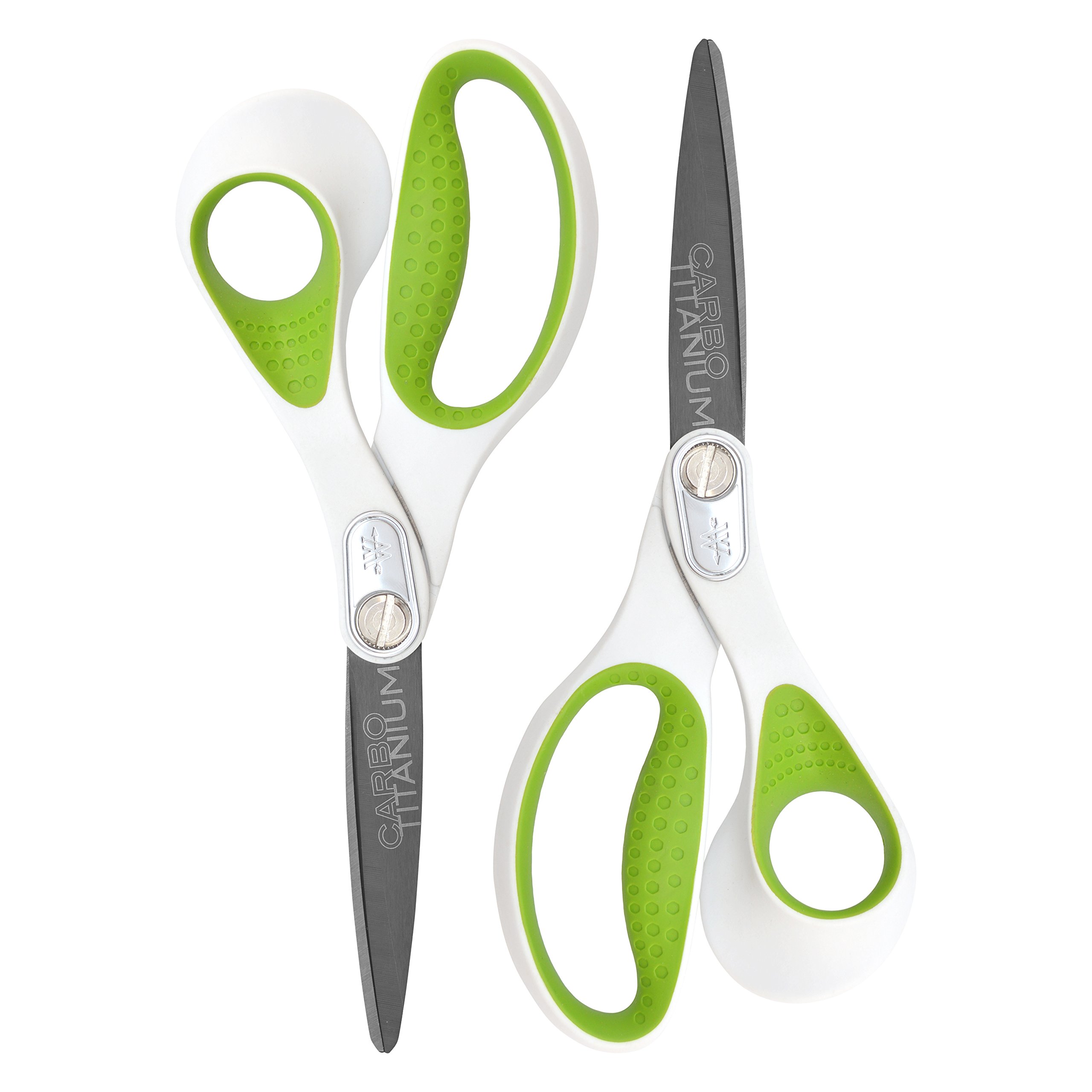 Westcott 16926 8-Inch Heavy-Duty CarboTitanium Scissors for Office and Home, Green/White, 2 Pack