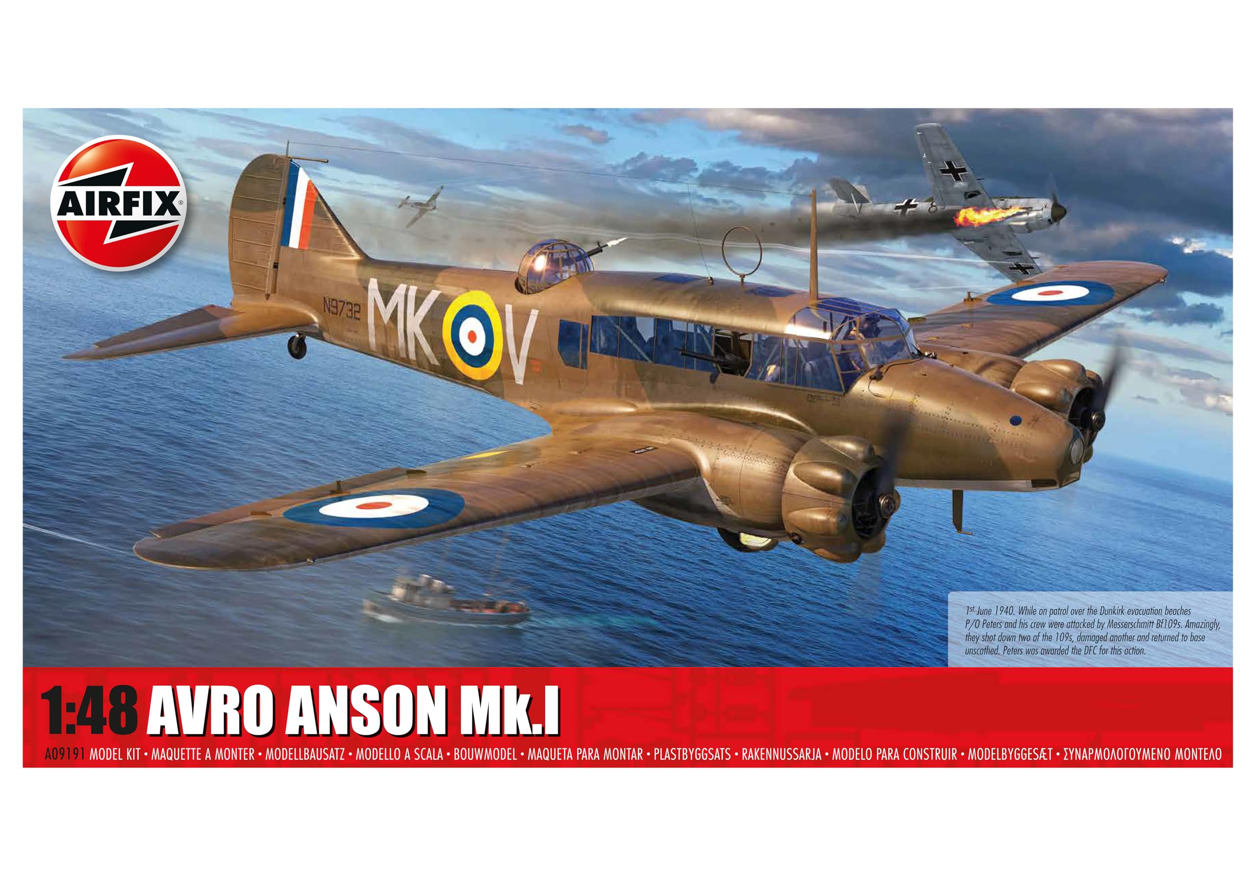 AIRFIX - Model Set - A09191 Avro Anson Mk.I Model Building Kit - Plastic Model Plane Kits for Adults & Children 8+, Set Includes Sprues & Decals - 1:48 Scale Model, Navy