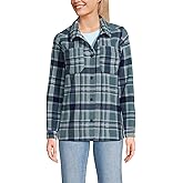 Lands' End Women's Print Anyweather Fleece Shirt Jacket X-Large Soft Ice Blue/Navy Plaid