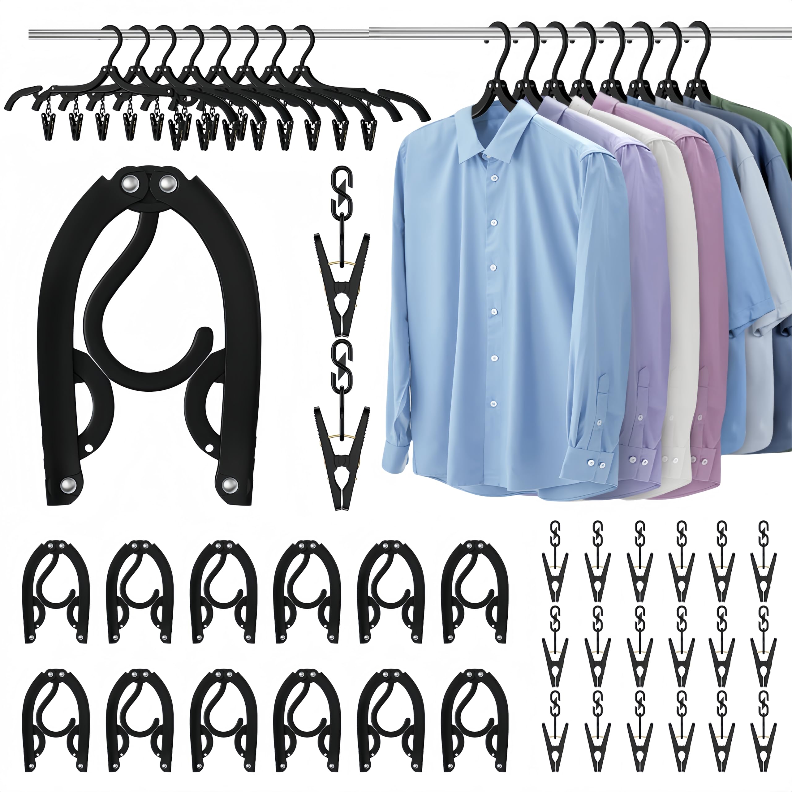 Photo 1 of 12Pcs Portable Travel Hangers for Cruise Ship Essentials 2026 with 24 Clips, Plastic Folding Foldable Hangers Clothes Drying Rack Travel Accessories for Suitcase, RV, Camping, Road Trip (Black)