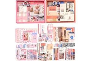 BetterJonny Kit de 590 pièces de scrapbooking esthétique, 2 styles vintage, avec grille A6, carnet de notes, autocollants en 
