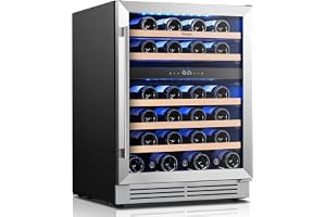 Yeego 24 Inch Wine Cooler - 52 Bottles Wine Fridge Dual Zone, 40-65Â°F Wine Refrigerator with Glass Door, Freestanding Built-In or Under Counter Adujustable Shelves Fridge for Home Bar Kitchen Office