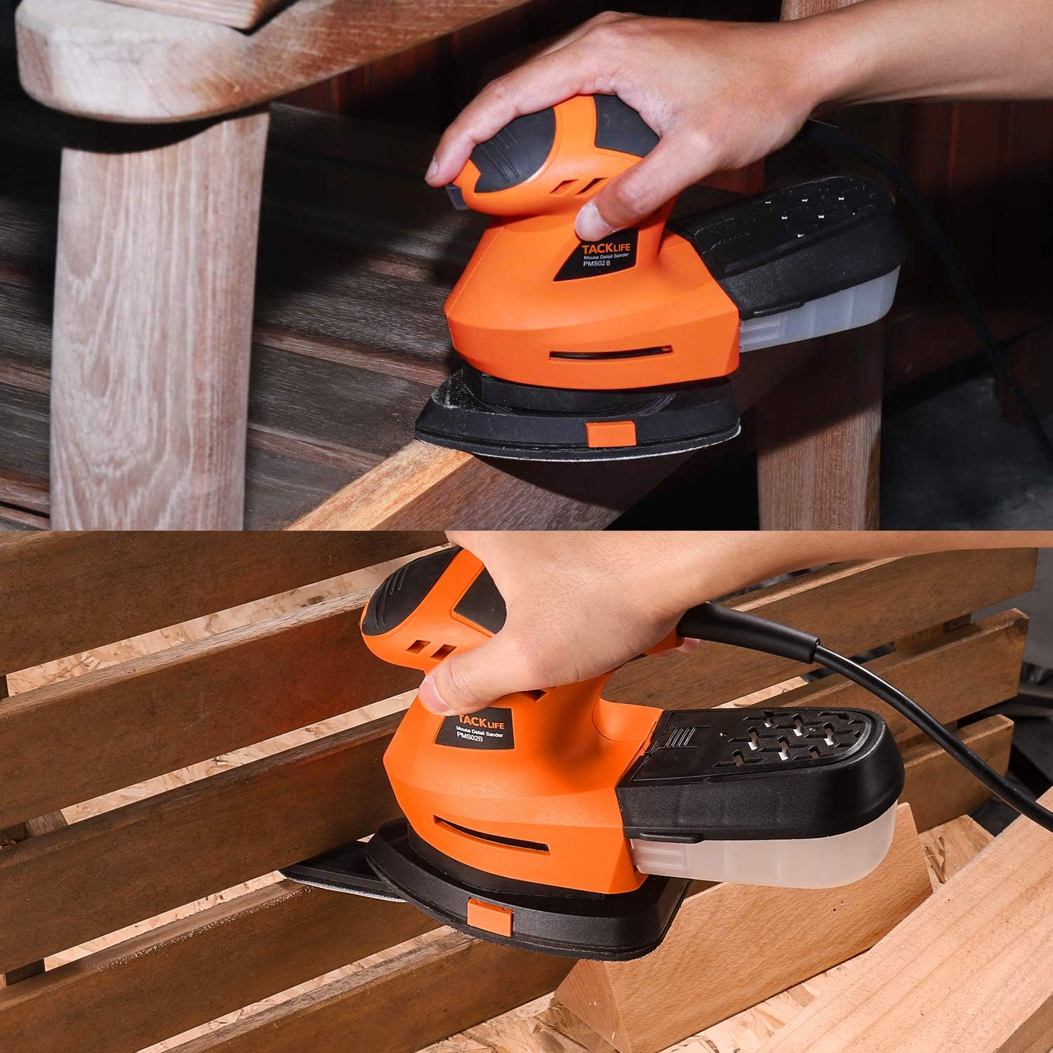 TACKLIFE Detail Sander 1.67A, Advanced 360° Rotatable Sanding Pad, Electric Sander with Sturdy Dust Collection Container, 200W 12000RPM Mouse Detail Sander, 3 Meter Cord, DIY | PMS02B - - 