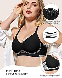 HORISUN Womens Wireless Bras Scalloped V Neck Push