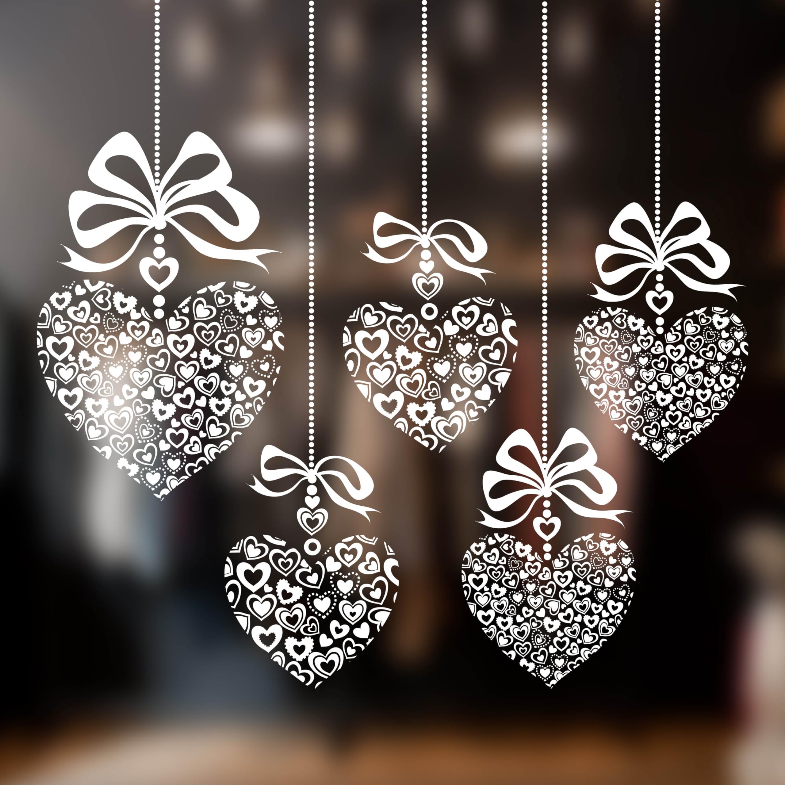 Valentines Decorations - Valentine's Day Window Decorations - Set of 5 Hanging' Hearts and Bows Valentines Window Stickers - Valentines Window Display