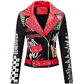RISISSIDA Women Faux Leather Jacket Studded Rivet Spring Fall Fashion, Hip-Length Moto Biker Trendy Clothes Streetwear Belted