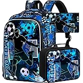 AGSDON 3PCS Kids Backpack for Boys, 17" Football Backpacks with Lunch Box, Water Resistant and Lightweight Bookbag for Teenagers