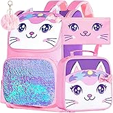 KLFVB 3PCS Backpack for Girls and Boys, 15" Unicorn Dinosaur Bookbag with Lunch Box, Kids Preschool School bag