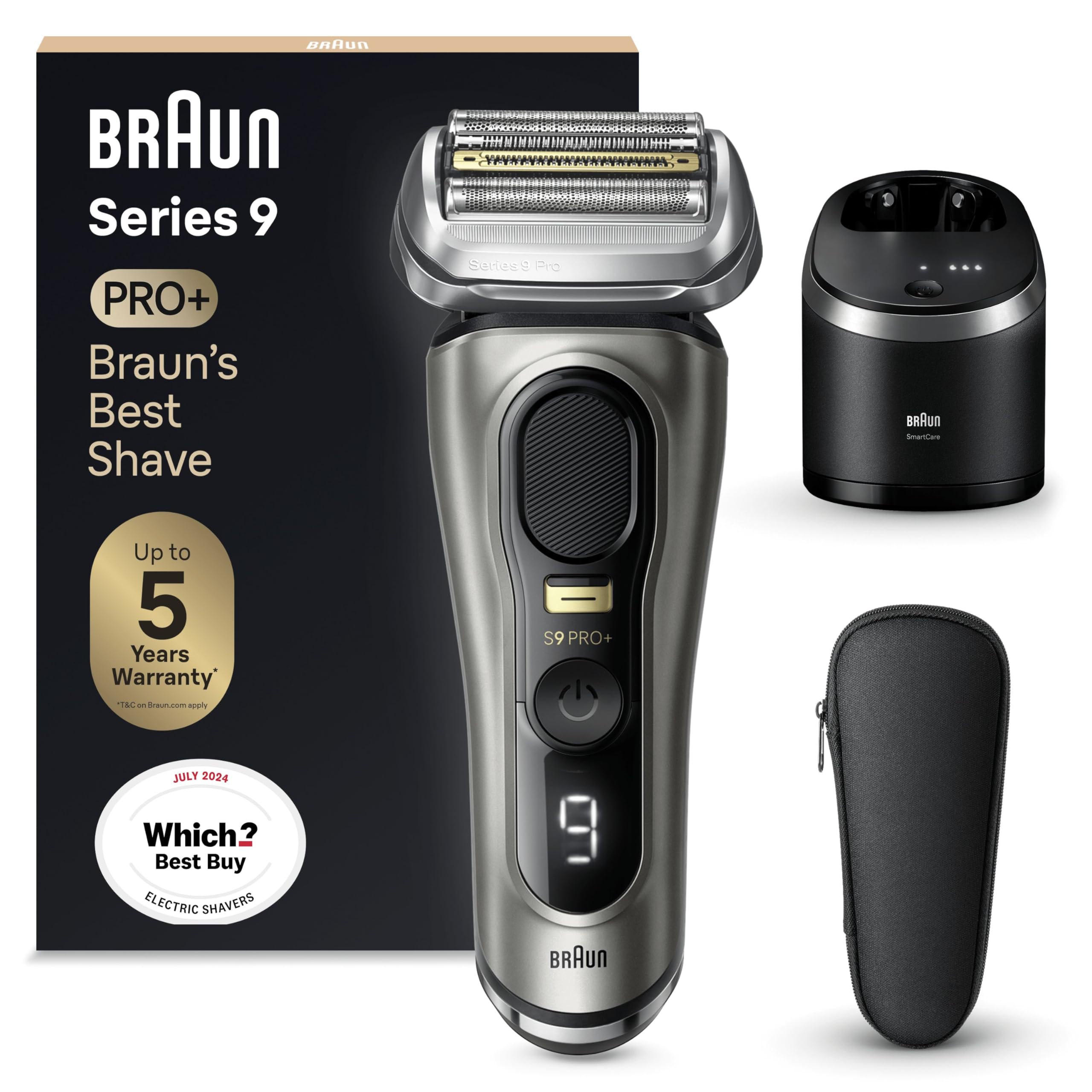 Braun Series 9 Pro Electric Shaver Men, Wet and Dry Electric Razor with 5 Shave Elements and Precision Long Hair ProTrimmer, SmartCare Center, 60min Runtime, Shavers Made in Germany, 9465cc, Graphite