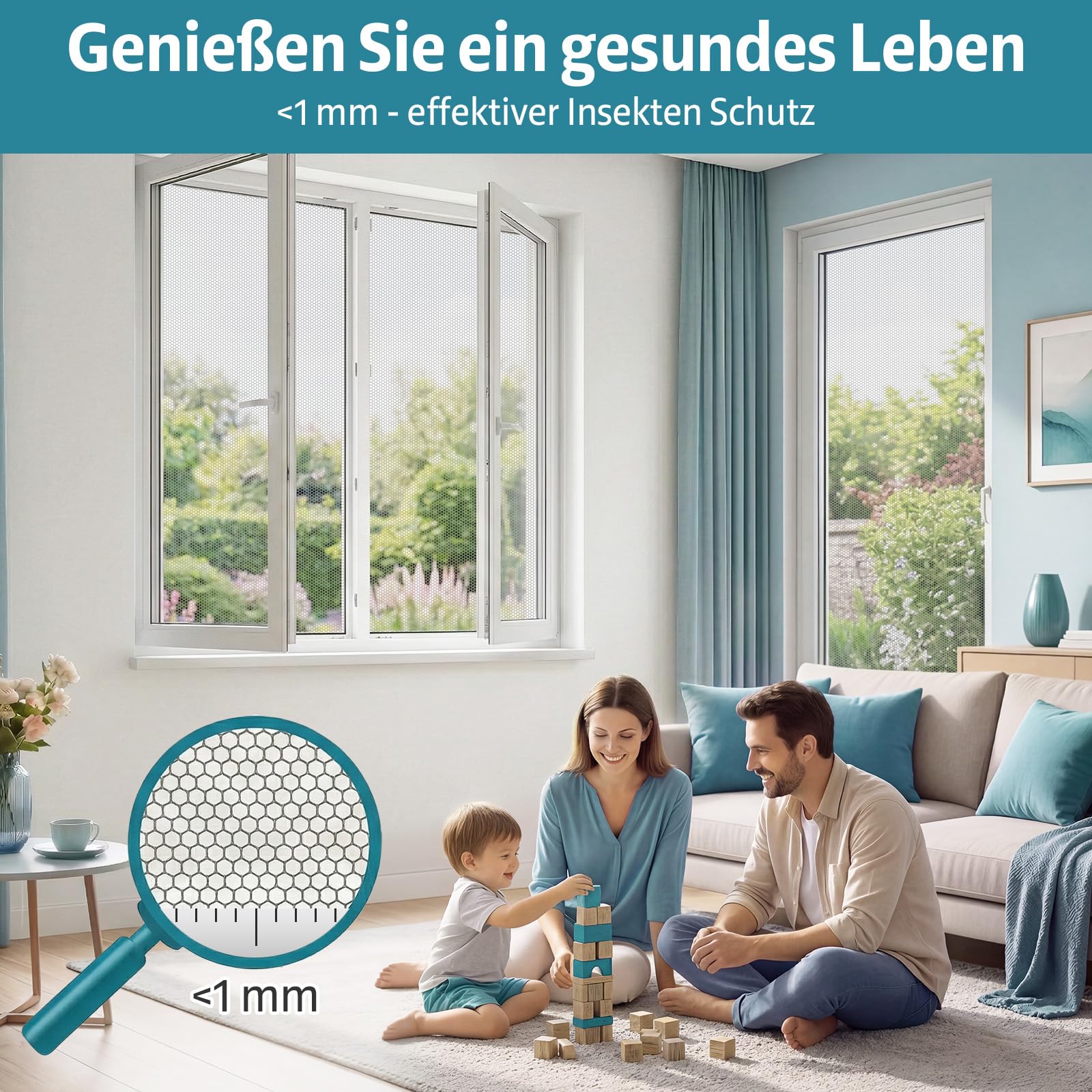 YANGTE Fliegengitter für Fenster 4 Stück 130x150 cm, Insect Stop Insektenschutz mit Klettband selbstklebend, Moskitonetze für Fenster schützen die Familie vor Insekten Schwarz 4