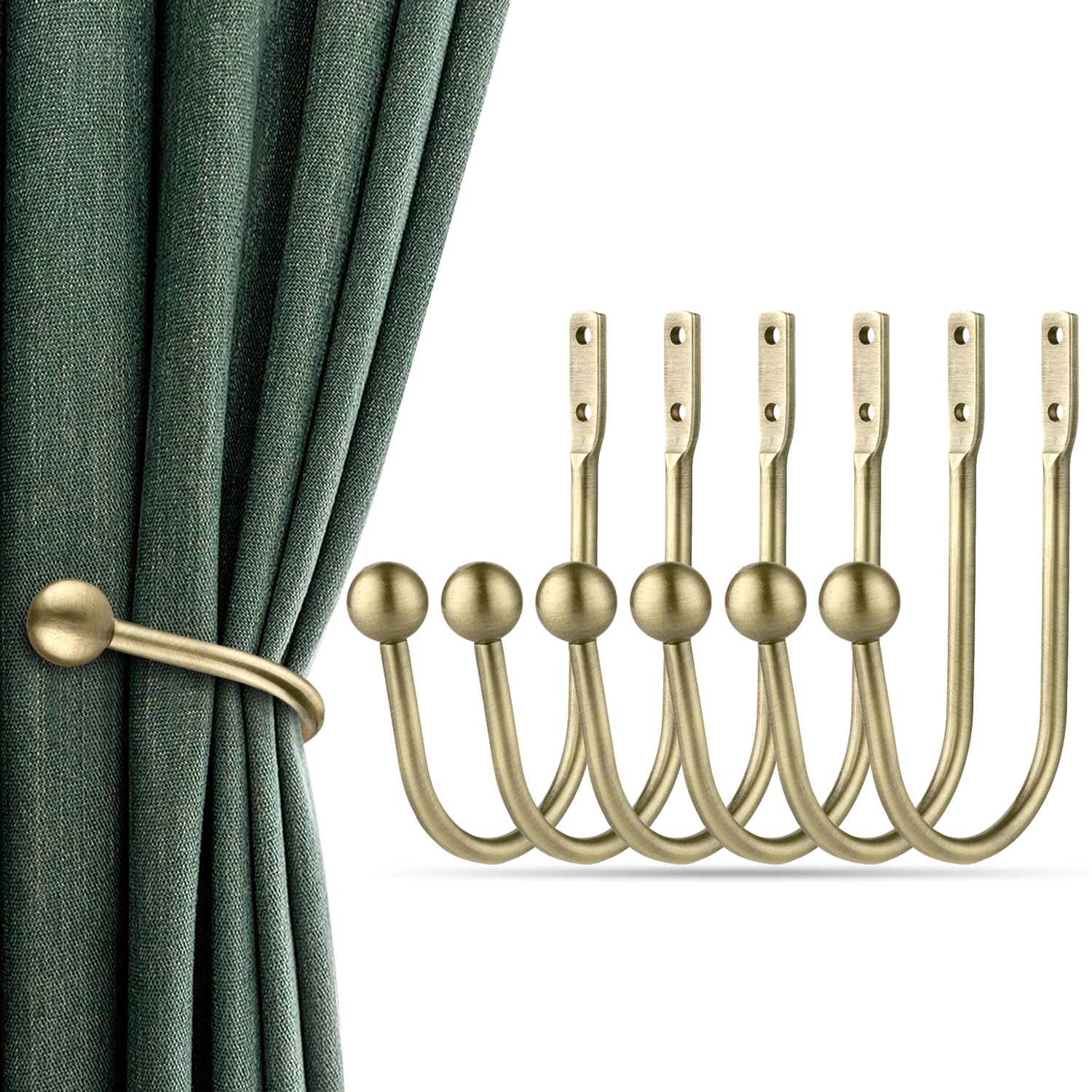 Curtain Holdbacks, 6pcs Curtains Holder Wall Mounted Drapery Tiebacks Retro Window Hook for Home Decor