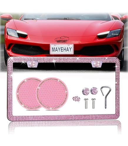 Bling License Plate Frame 2pcs White Thin Diamond Bling Glitter Rhinestone License Plate Frame &ndash; Crystal Style For Cars Aluminum License Plate Frame
