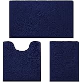 HOMEIDEAS 3 Pieces Bathroom Rugs, Ultra Soft Non Slip Absorbent Chenille Toilet Bath Mat Set (Navy Blue)