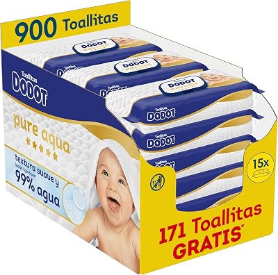 Pure Aqua Toallitas con Textura Suave para bebé, 900 toallitas (15 Packs de 60 unidades), con loción de 99% agua