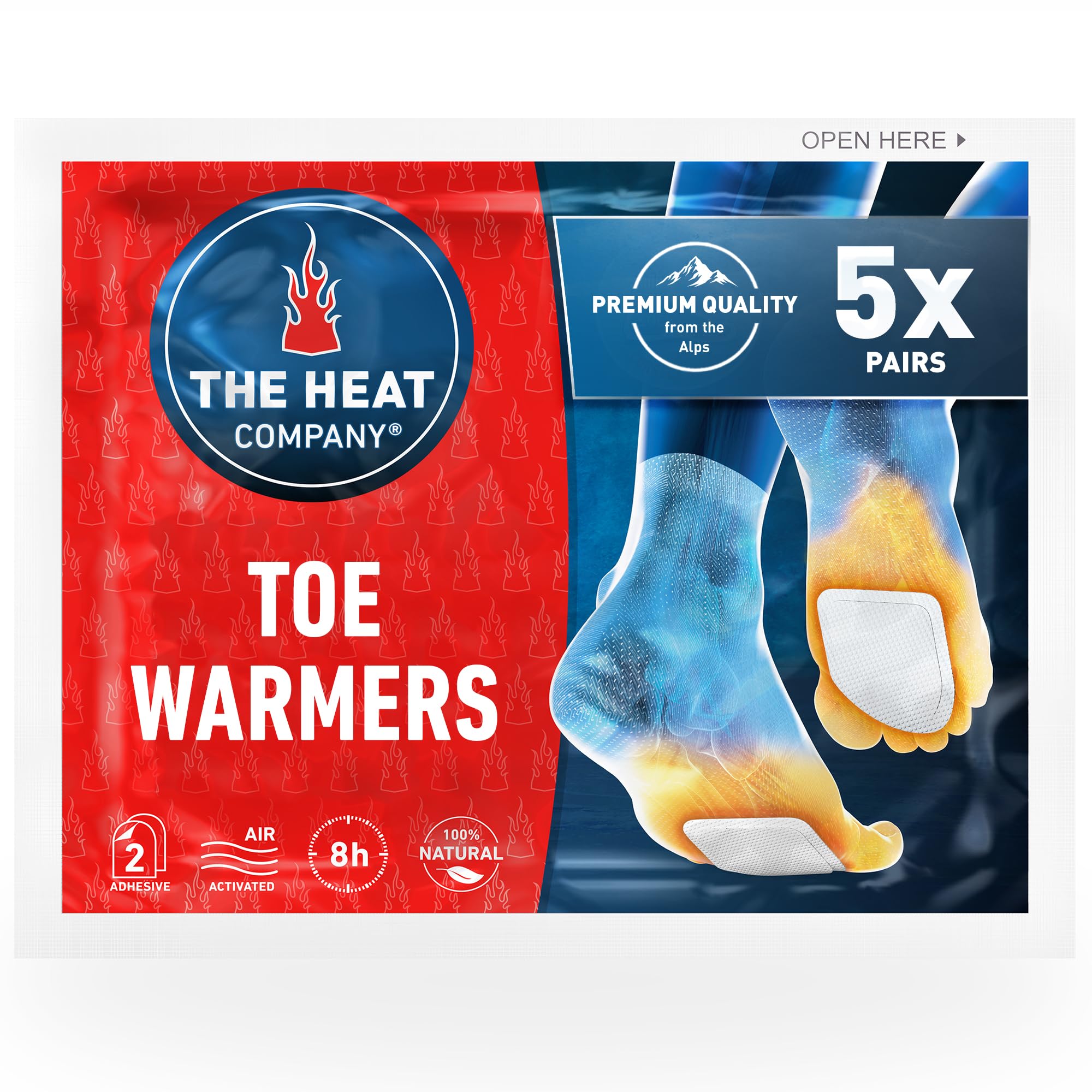 THE HEAT COMPANY Toewarmers - 5 Pairs - EXTRA WARM - Adhesive - Foot Warmers - 8 Hours Warm Feet - Instant Heat - Air Activated - Purely Natural
