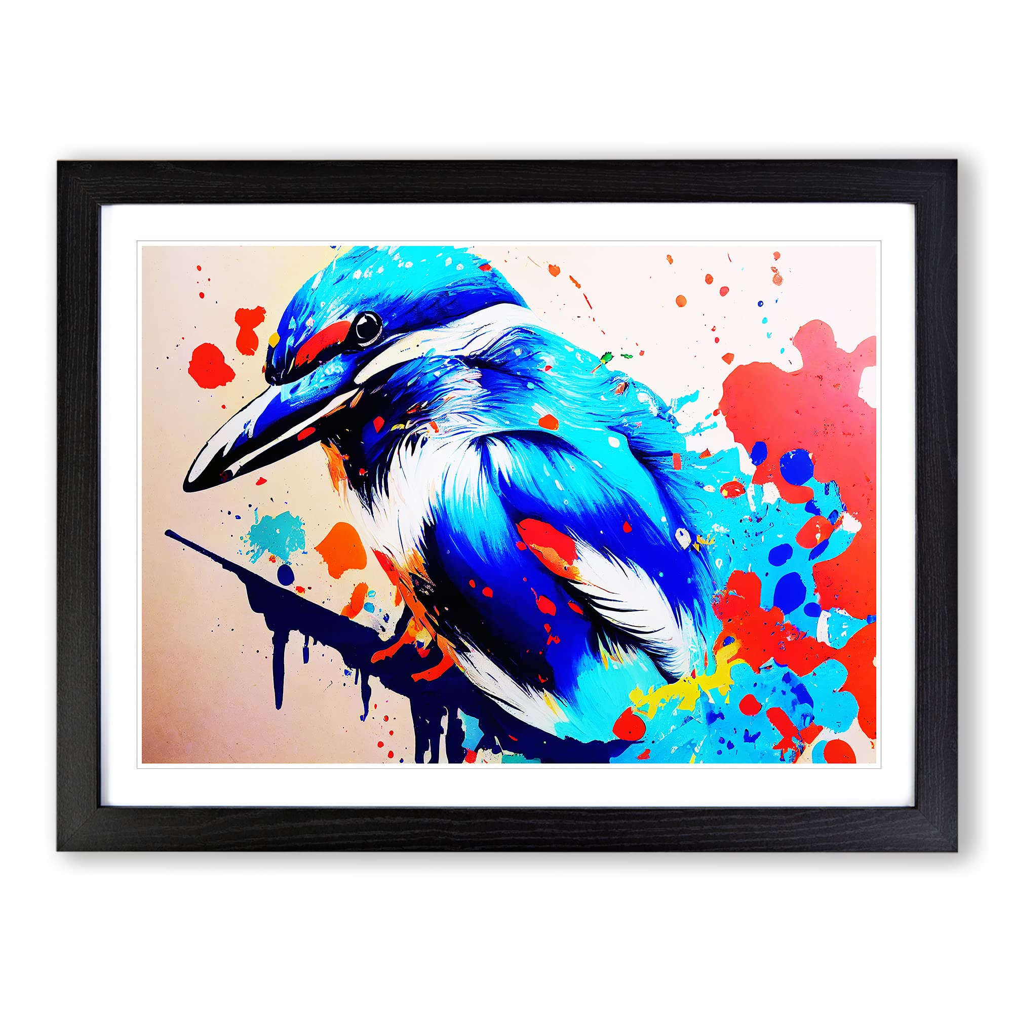 Kingfisher Bird Splashed Vol.3 Abstract Framed Print | A4 Black Framed Wall Art | Ready to Hang | Abstract Fantasy Picture | Living Room Bedroom Lounge Office