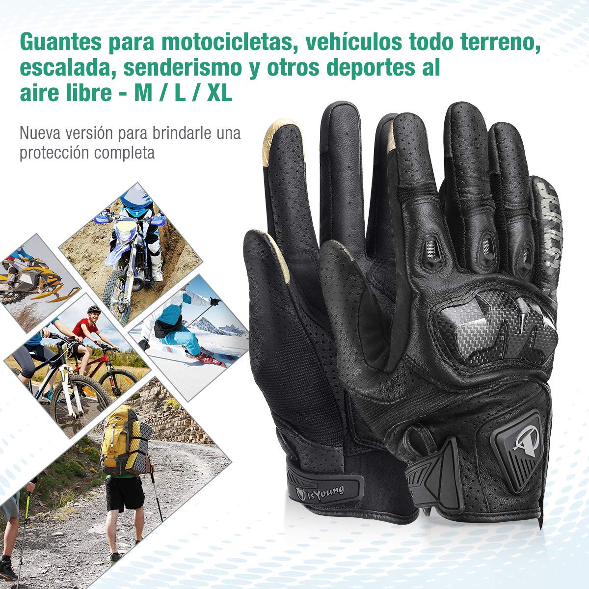 isYoung Guantes de Ciclismo, Guantes para Bicicleta de Pantalla Táctil para Mujer y Hombre Ajustable Invierno/Verano para Conducción Ciclismo Alpinismo Moto Deportivos, Camping, Trabajo（L/Negro）