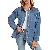 Kedera Womens Oversized Denim Jacket 2025 Trendy Button Up Long Sleeve Jean Jacket with Faux Suede Collar Fall Barn Coat