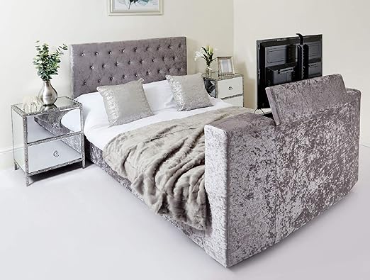 Tv Bed Frame For 32 King Grey Crushed Velvet For Bedroom With