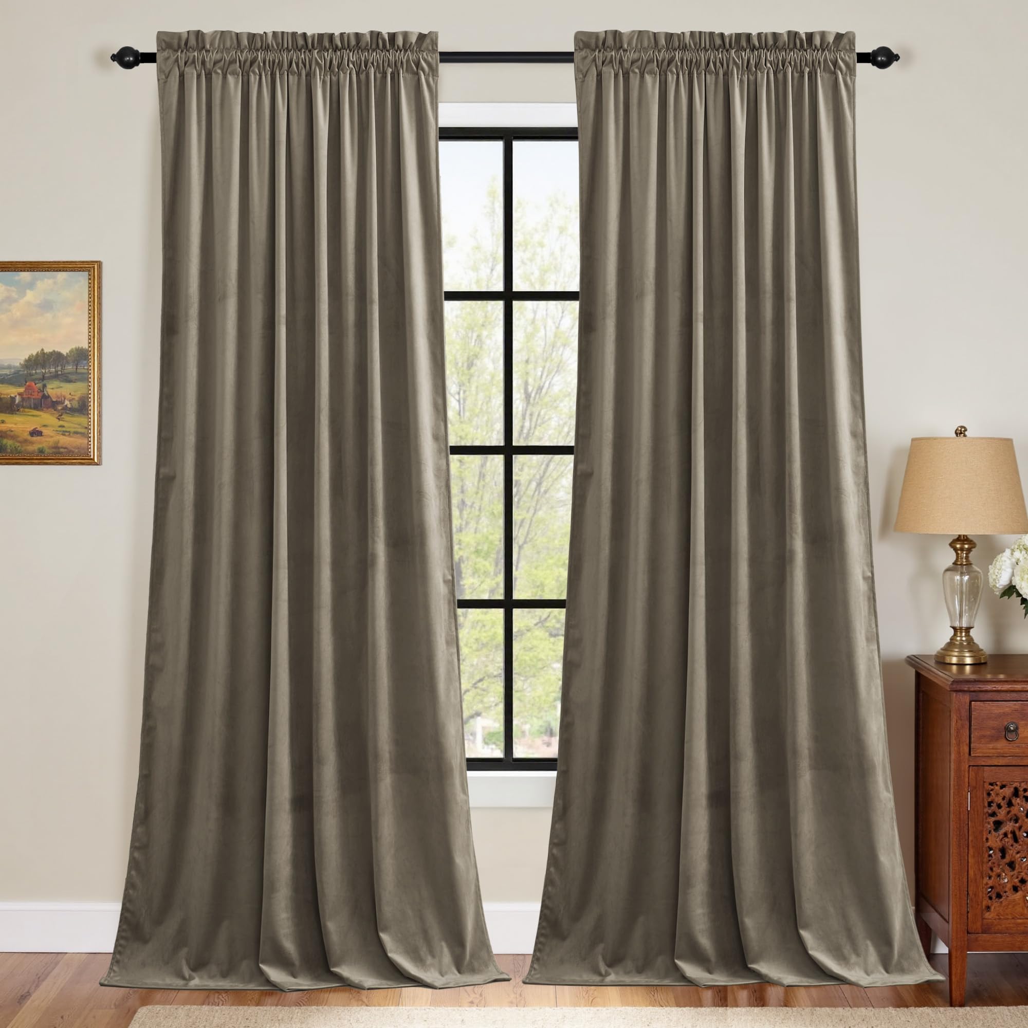 Photo 1 of StangH Taupe Velvet Curtains 84 Inches Long, Super Soft Living Room Darkening Window Drapes Neutral Thermal Insulated Panels for Bedroom Sliding Door, W52 x L84, 2 Panels