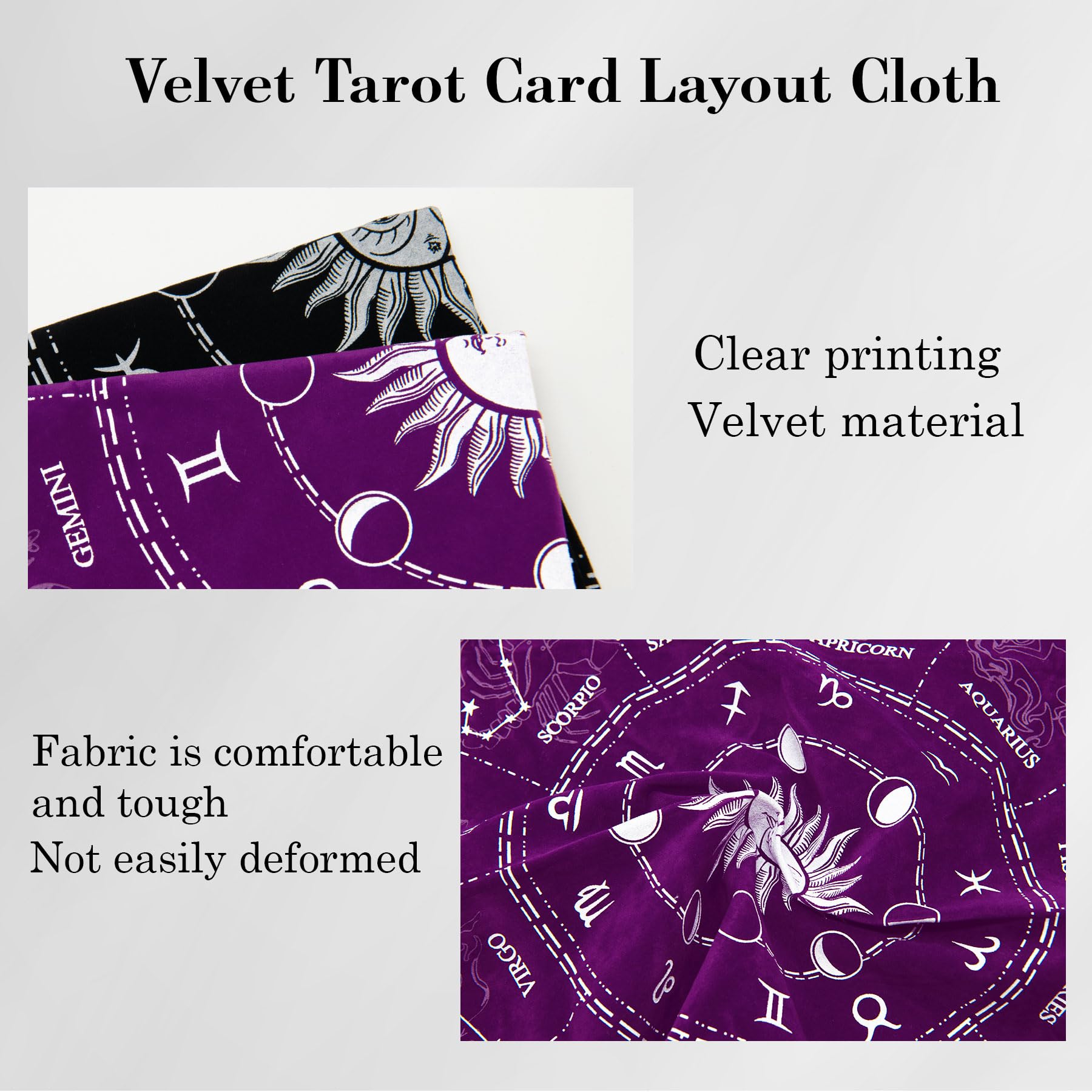 Knana 9Pcs Velvet Tarot Card Cloth Altar Cloth Tarot Cards Mat with Tarot Card Bag Crystals 19.7 x 19.7 inches (Purple)