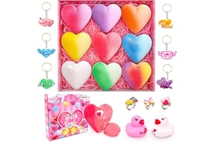 FUNCREVITY Valentine's Kids Bath Bomb Gift Set Hearts Shape Bath Bomb with Surprise Toys Inside Bubble Bath Bombs for Girl Party Favors Classroom School Prize Exchange Gifts
