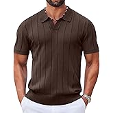 COOFANDY Mens Polo Shirts Short Sleeve V Neck Knit Shirts for Men Casual Old Money Clothes Mens Golf Shirt