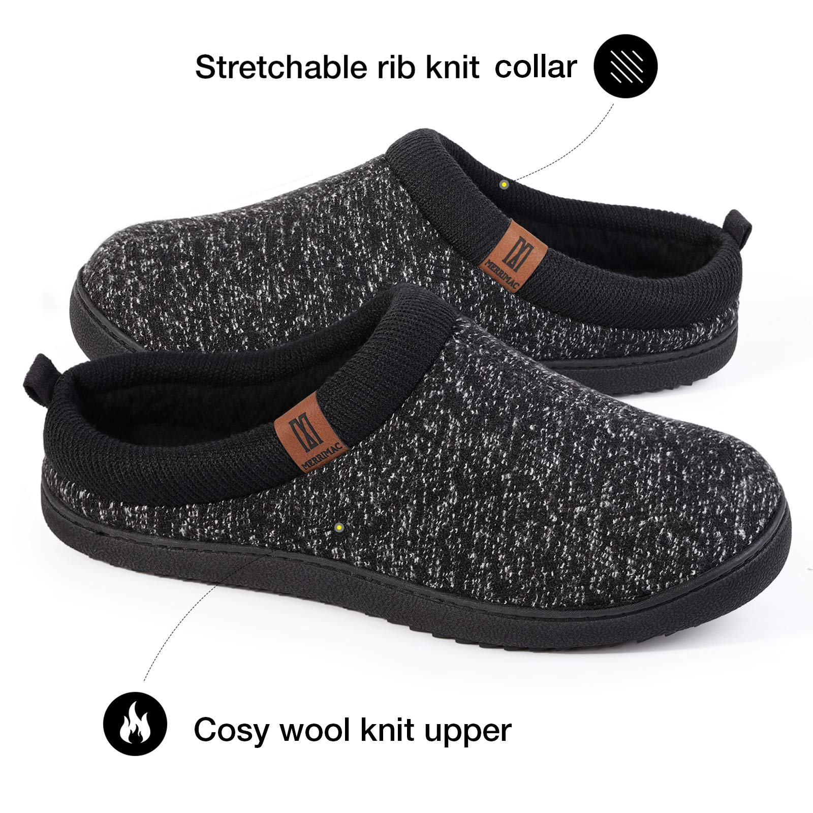 MERRIMAC Men's Slip on Slippers Comfy Memory Foam Non Slip Indoor House Shoes