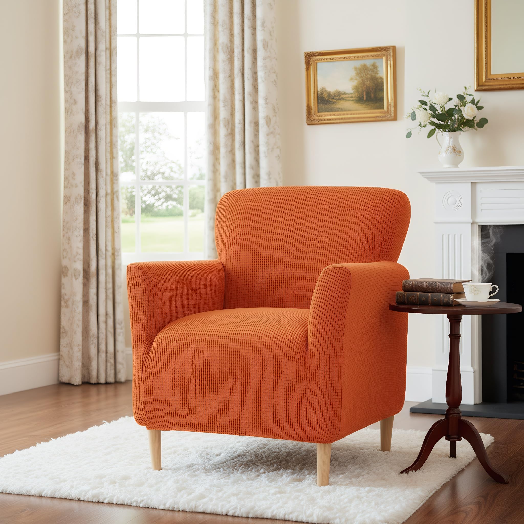 LiveGo Stretch Banquet Armchair Slipcover, Knit Chair Covers with Arms, Non-Slip Waterproof Chair Slipcover for Living Room, Office, Reception, and Pet-Friendly Furniture Protector (Orange Color)