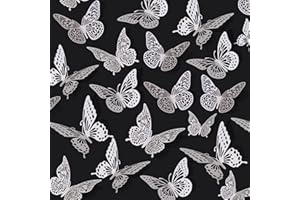 SAOROPEB 3D Butterfly Wall Decor 48 Pcs 4 Styles 3 Sizes, White Butterfly Birthday Decorations Butterfly Party Decorations Butterfly Cake Decorations-Removable Butterfly Stickers (Pearl White)