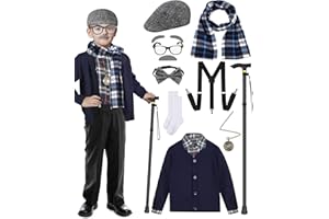 SOMSOC 13 Pieces Kids 100 Days of School Costume for Boys Old Man Costume Set Grandpa Costume Set for School Cosplay Party