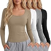 Oakgarden 4 Pack Women's Seamless Workout Tops Scoop Neck Long Sleeve Compression Shirts Breathable Yoga Athletic Tight Shirt