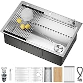 CAMMOO 33X22 Drop In Kitchen Sink with Pop-Up Drain, 304 Stainless Steel Workstation Sink, Upgraded Fast Drain, Topmount Sing