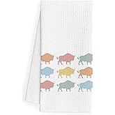 QEJ Colorful Buffalo Kitchen Dish Towels, Animal Lover Gifts for Women Men, Farmhouse Bison Buffalo Decorative Hand Tea Towels for Bathroom Kitchen, 16x24 Inch