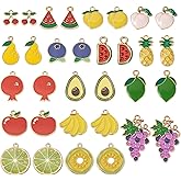 Magibeads 32Pcs Enamel Fruit Charms 16 Styles Alloy Cherry Grape Watermelon Pineapple Lemon Avocado Peach Summer Jewelry Pendants for DIY Bracelets Earrings Necklace Crafts Supplies