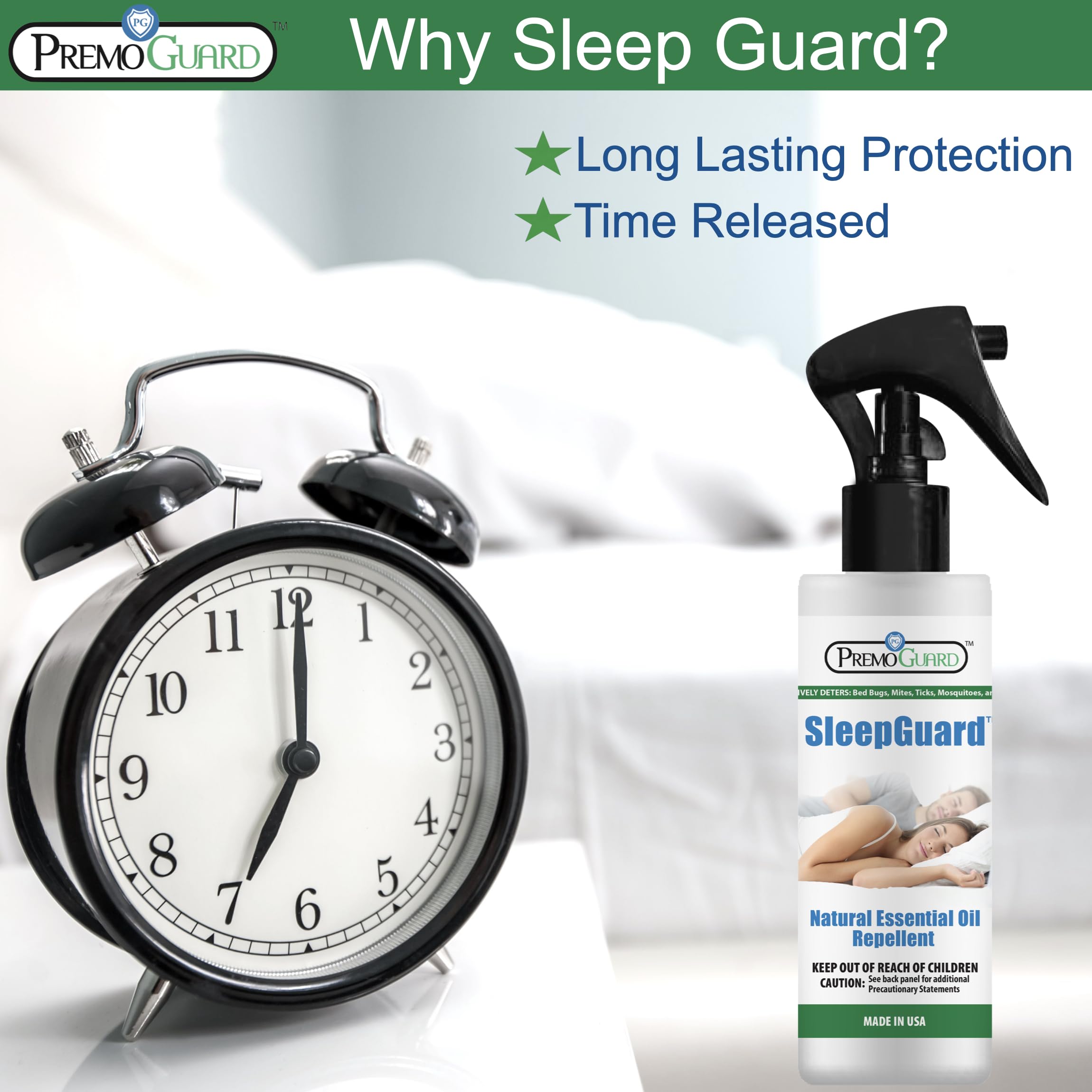 Sleep Guard by Premo Guard 8 oz – Bed Bug, Mite, Tick, Mosquito, and Insect Repellant Spray – DEET Free Natural Essential Oils – 100% Effective – Best Protection for Restful Sleep – Pet & Family Safe