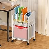 Rolling File Cabinet with Adjustable Dividers, Mobile Filing Cabinet with 2 Storage Drawers on Lockable Wheels, Hanging File Organizer Beside Under Desk for Office, Home, White(Patent Pending)