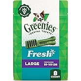 Greenies Dog Treats, Veterinarian-Recommended Natural Dental Dog Treats, Large Size, Mint Flavor, 12 oz. Pack, 8 Count