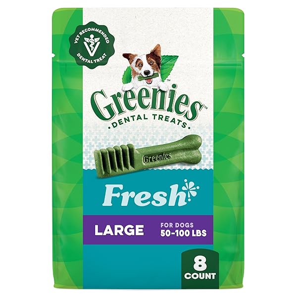 GREENIES DOG TREATS, VETERINARIAN-RECOMMENDED NATURAL DENTAL DOG TREATS, LARGE SIZE, MINT FLAVOR, 12 OZ. PACK, 8 COUNT